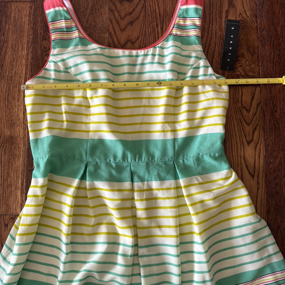New Tiana B. Womens Dress 14 A Line Yellow Green Stripes Fit & Flare Lined Belt - Picture 15 of 15